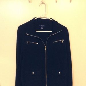 CHAPS ZIP FRONT KNIT JACKET WITH ZIPPER POCKETS